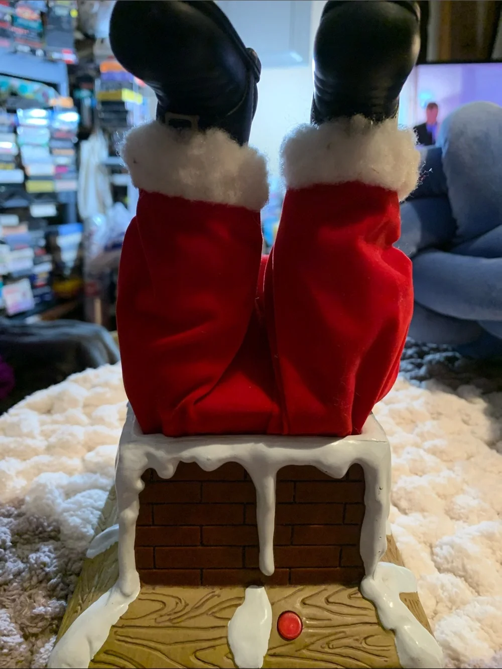 Festive Santa Legs Chimney Accent - Red & White Holiday Decor